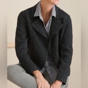 CHICOS Gray Wool Blend Moto Jacket Gray Zip Front Blazer Coat Size Small Women’s